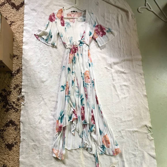 Dresses & Skirts - Front Tie Watercolor Floral White Maxi Dress
